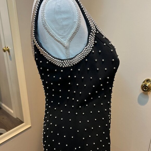 Carmen Marc Valvo Collection Black Beaded sleeveless Cocktail Dress, Size 8 - Picture 8 of 16